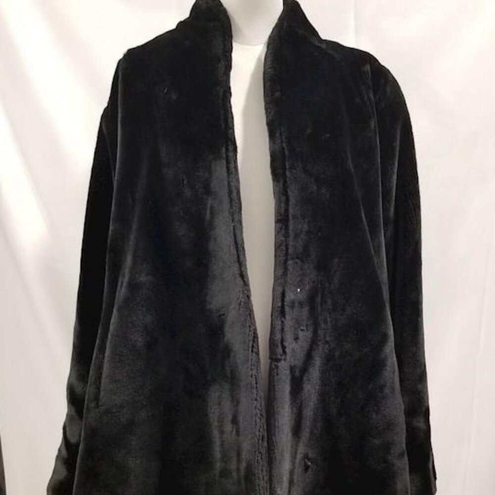 Searle Blait Studio Women's Long Black Faux Fur Coat Sz Lg